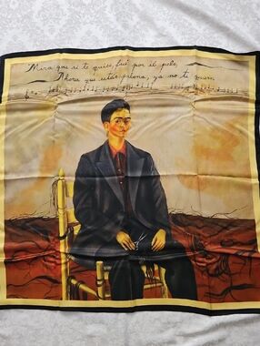 Frida Kahlo Self- Portrait Silk Scarf, 34" X 34". NWOT